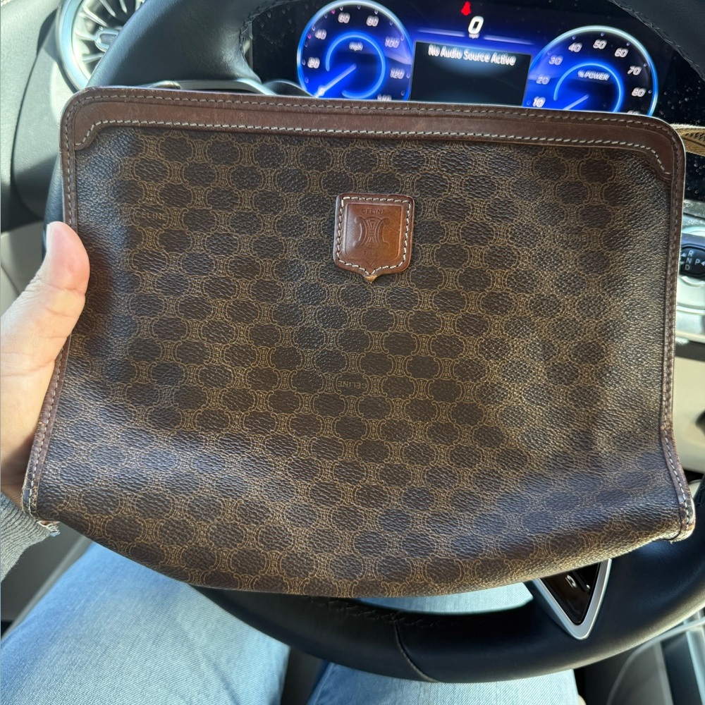 Céline  Brown Monogram Leather Pouch